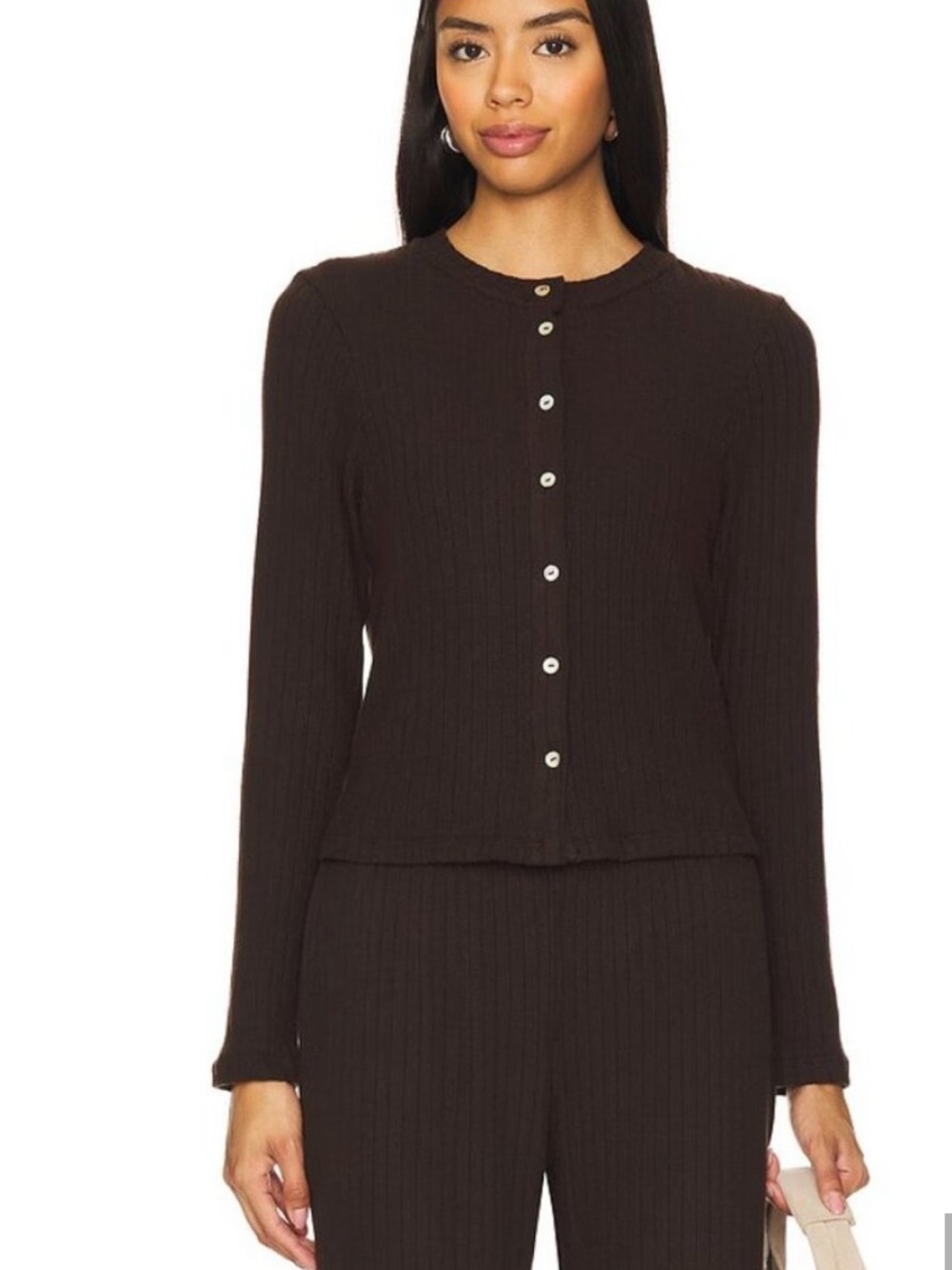 DONNI. The sweater rib cardi in espresso dark brown cardigan
